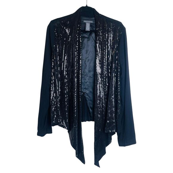 Chelsea & Theodore Jacket Womens XL Black Sequin Open Front Long Sleeve Blazer - Picture 1 of 9